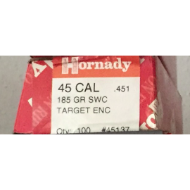 Palle Hornady 45 cal .451 185 gr. x100 Target Enc.